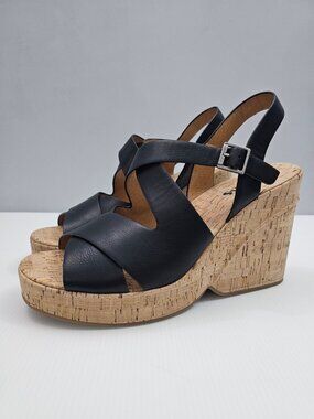 Korks Kork Ease Brigitte Wedge Sandal Womens 11 Black Cork Platform Comfort NEW